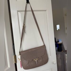 Connie Taupe Crossbody Bag with Gold Hardware